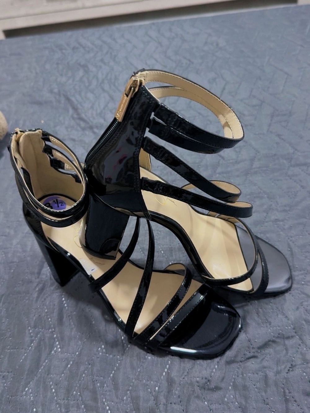 Women's Black Strappy Block Heel Sandals
